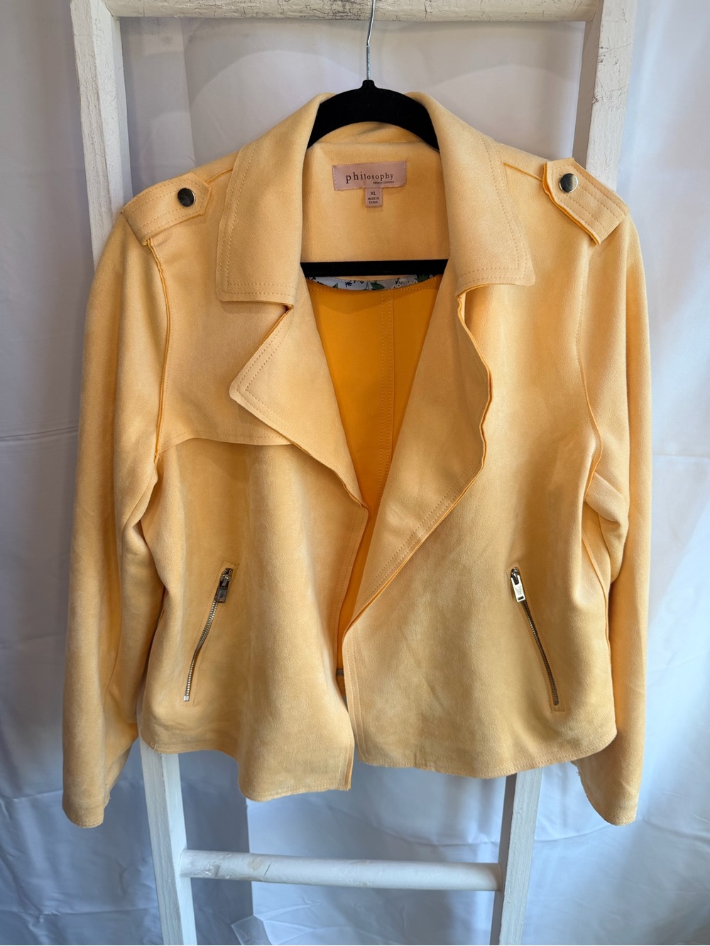 Philosophy Butter Yellow Suede-Like Moto Jacket